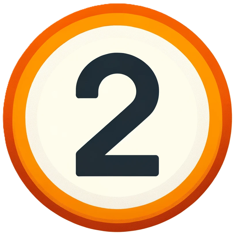 DALL·E 2023 12 19 09.20.20 A simple flat design of a button icon with the number 2 in the center and a distinct orange border. The center of the button where the number 2 i